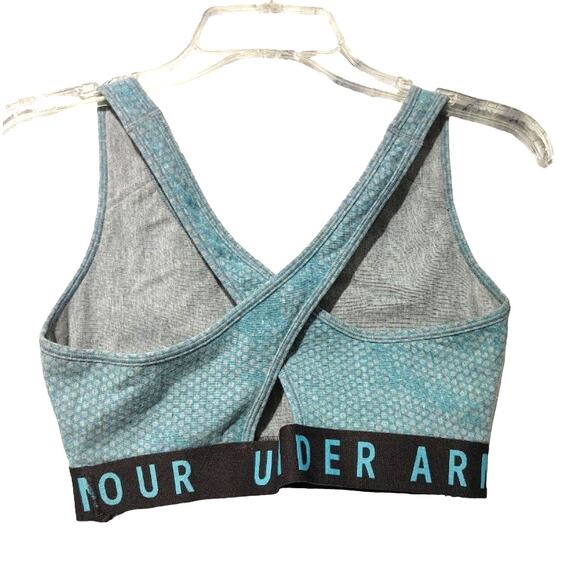 Under Armour Mid Crossback Heather Sports Bra V-Neck Light Blue Womens Size M - Picture 2 of 5